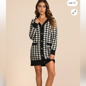 Lulu's x Lush Black and oversized White Houndstooth Sweaterdress